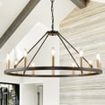 thumbnail image 1 of 12-Light Black&Gold Wagon Wheel Chandelier Farmhouse 37.4'' Round Matte Black Chandelier for High Ceilings, 1 of 9