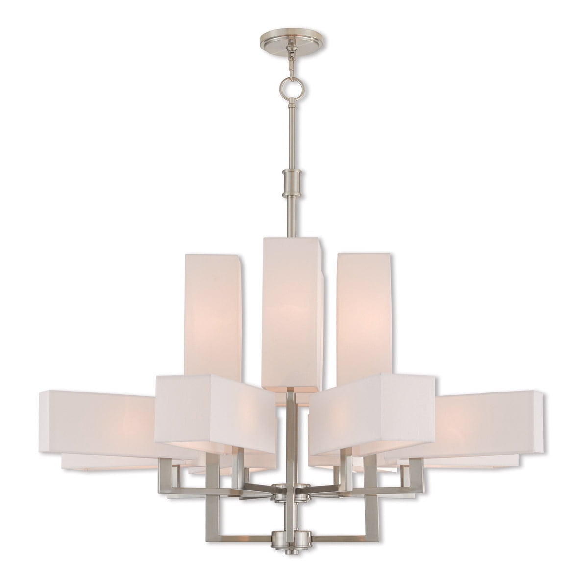 Elegant Brushed Nickel 12-Light Foyer Chandelier with Off-White Shades