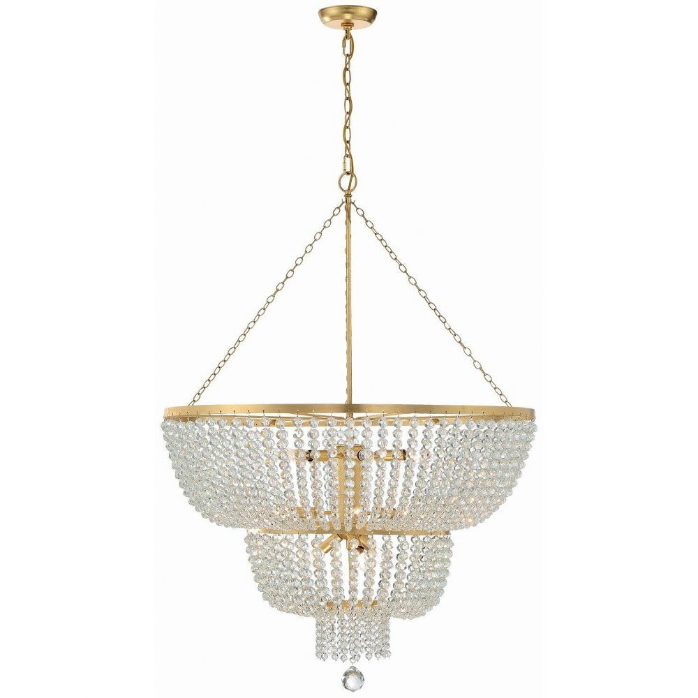 Bohemian Antique Gold 12-Light Chandelier with Hand-Cut Faceted Beads