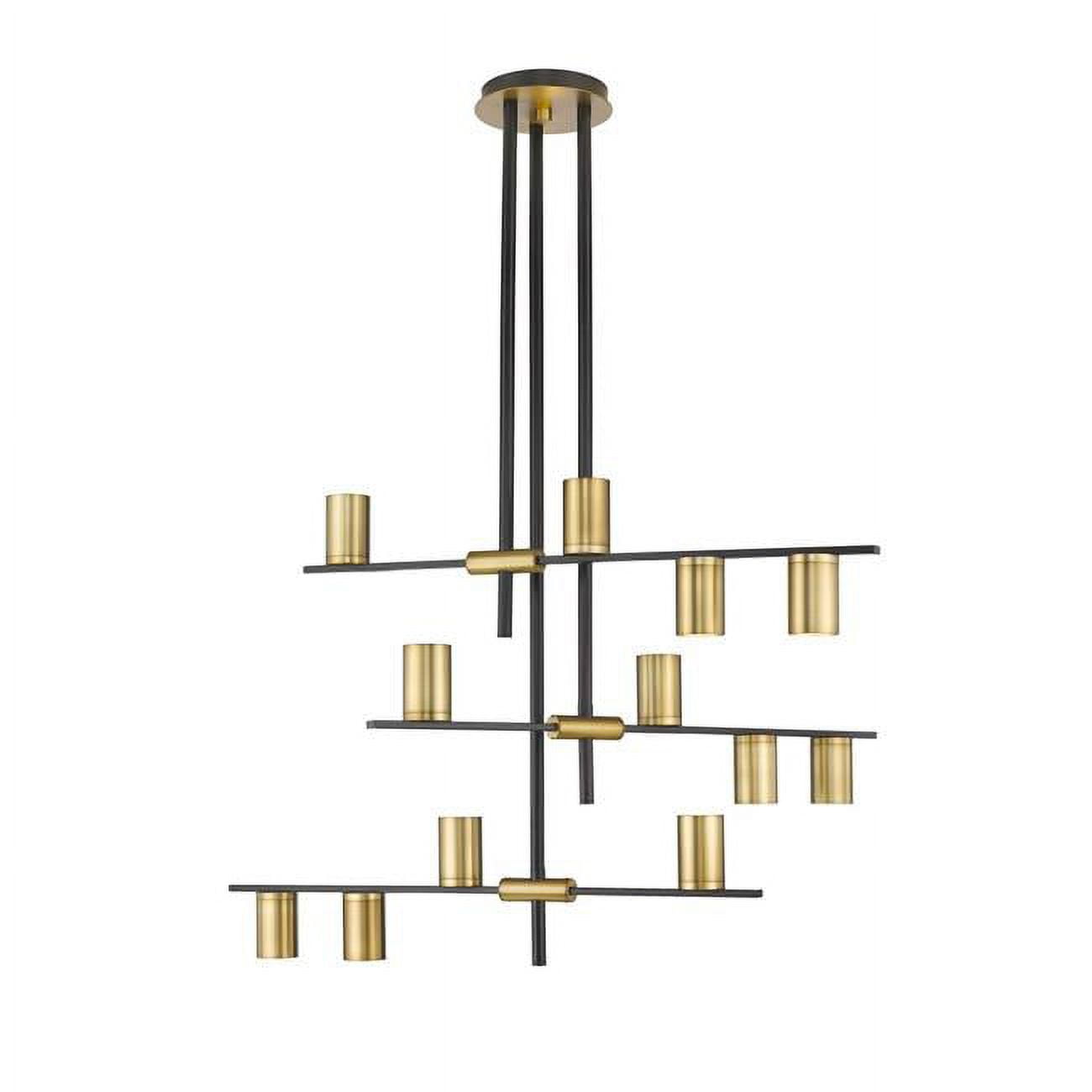 Calumet Chic Industrial 12-Light Matte Black & Olde Brass Chandelier