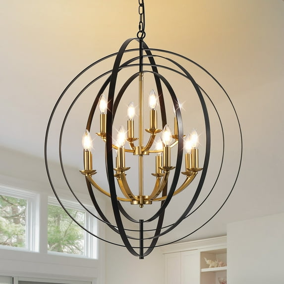 12 Light Chandelier,Industrial Ceiling Light Circle Light Fixtures with Farmhouse Adjustable Height Rustic Hanging Light E12 Base for Kitchen Island,Entryway,Indoor
