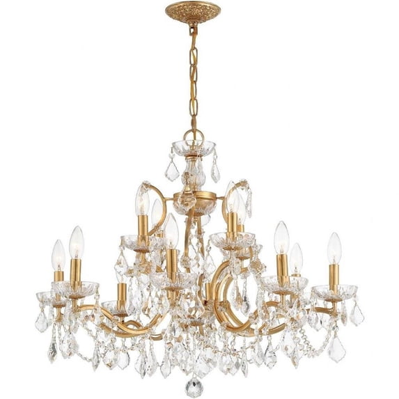 12 Light Chandelier in Traditional Style-24 inches Tall and 29 inches Wide-Swarovski Spectra Crystal Type-Antique Gold Finish Bailey Street Home