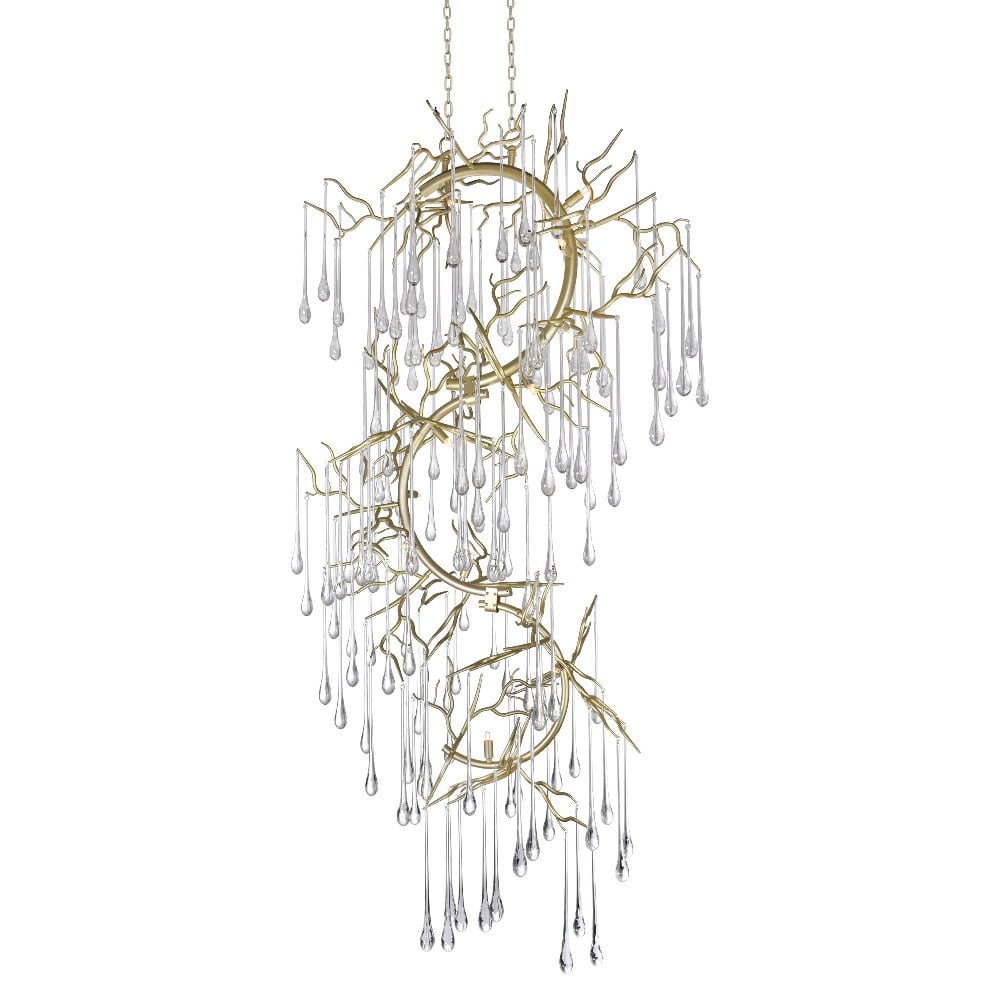 Anita Gold Leaf 12-Light Chandelier with Crystal Drops
