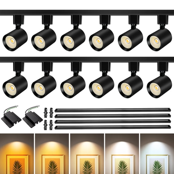 12-Light LED Track Lighting Kit with 13FT H Type Track Lighting Rail, Dimmable Track Lights Modern Kitchen Track Lighting Fixtures Ceiling Spot Light 2700K-5000K, CRI90+, 36° Beam 10W 800lm, Black