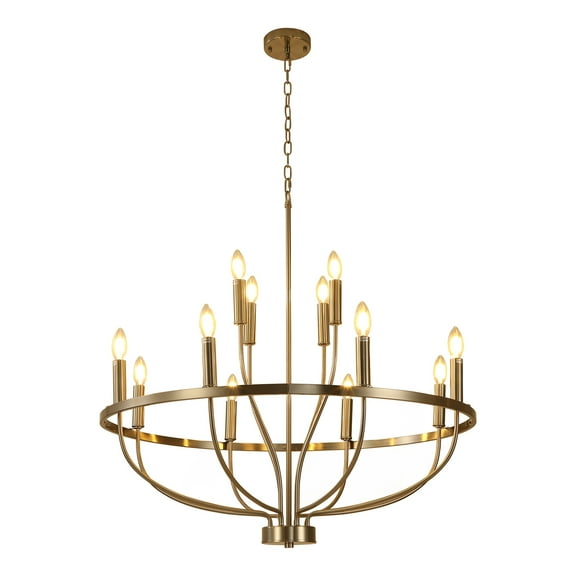 12-Light Pendant Chandelier with Brushed Nickel Finish, Adjustable Height for Dining Room, Kitchen, or Living Room