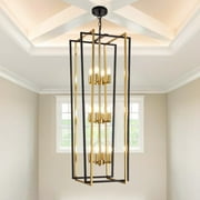 LovingAHome 12-Light  Farmhouse Lantern Pendant Light Long Chandeliers for High Ceilings Foyer Pendant, Black & Gold
