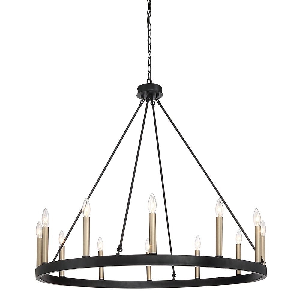 39'' Black and Champagne Iron 12-Light Wagon Wheel Chandelier