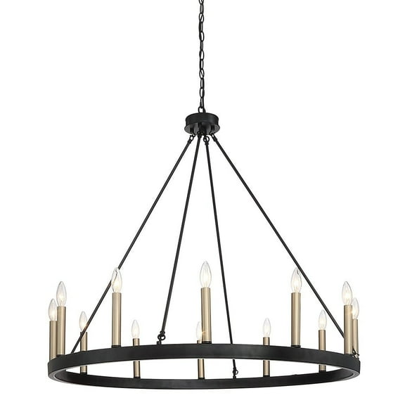 12-Light Wagon Wheel Chandelier - 39in Diameter
