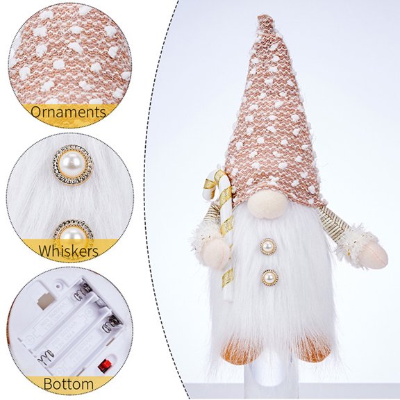 12" Lighted Christmas Gnome, Handmade Sequins Hat Dwarf Set Scandinavian Swedish Tomte, Light Up Plush Elf Toy Holiday Present, Battery Operated Winter Tabletop Faceless Doll Christmas Decorations