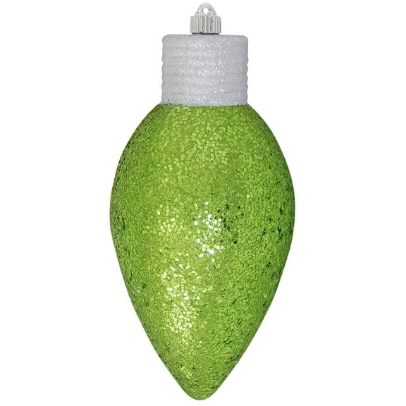 12" Lime Green and Silver Shatterproof Glitter C9 Light Bulb Christmas Ornament