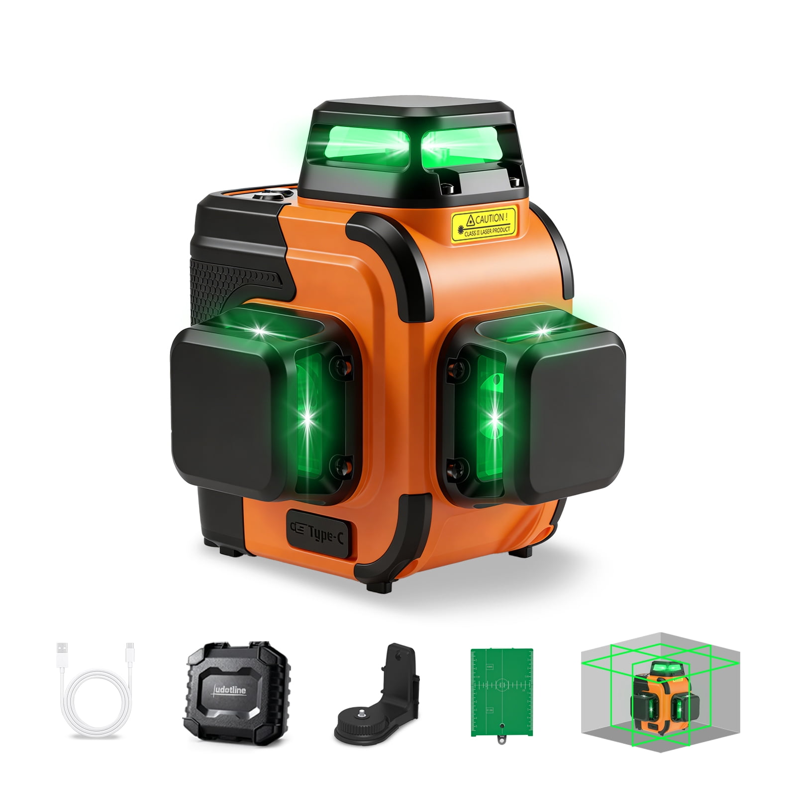 12-Line Laser Level, 3x360 Self Leveling Green Laser Level ,Passed the 4-FT drop durability test, USB-C Rechargeable, Pulse Mode, Magnetic Bracket, IP54 for Tile, Ceiling, Floor & Wall Alignment