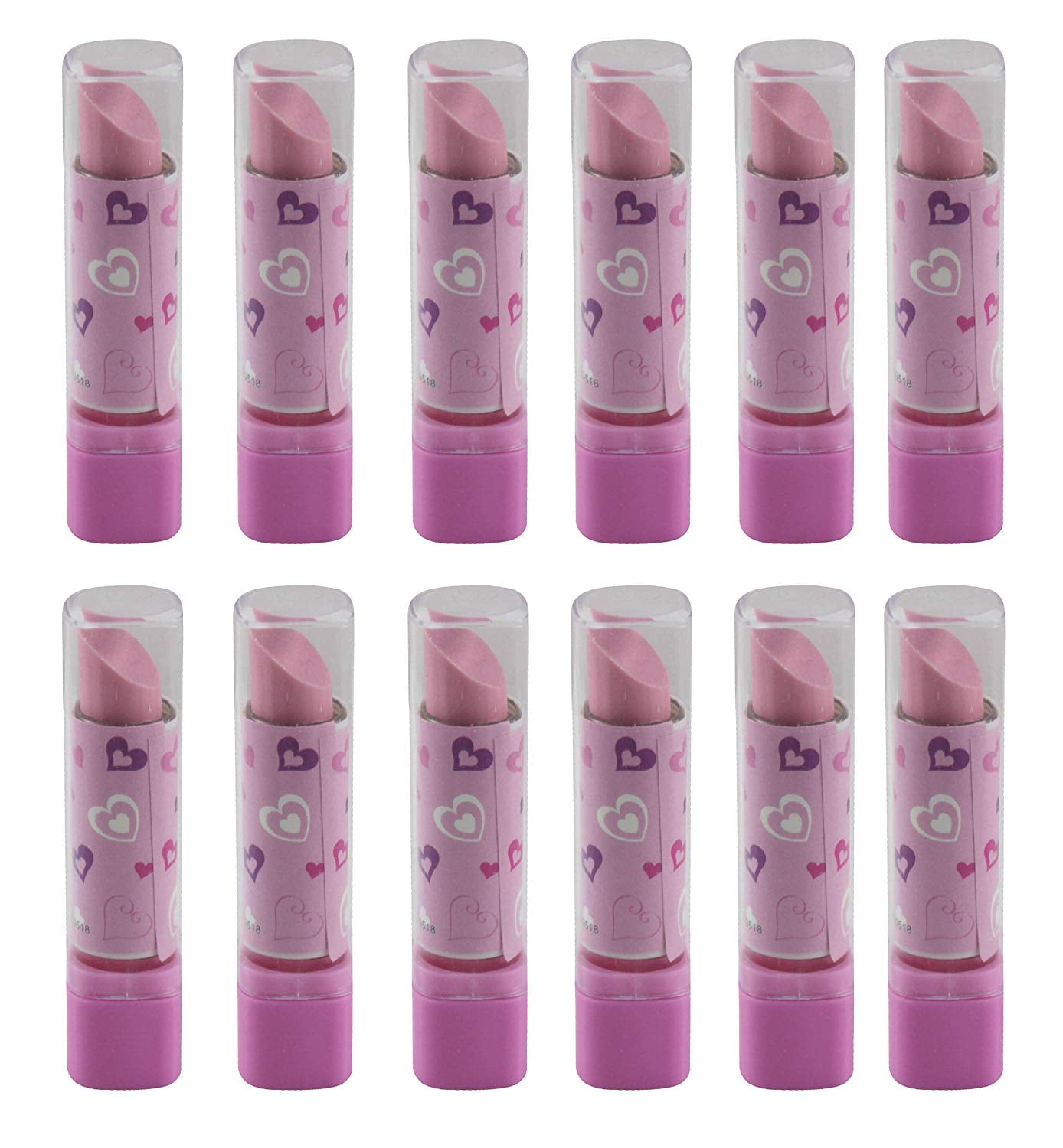 12 Lipstick Erasers Eraser in Windup Plastic lipstick Case Girls
