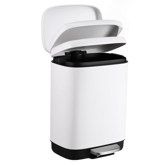 12 Liter 3 Point Two Gallon Stainless Steel Trash Can With Soft Close Lid Fingerprint Resistant Finish Child Proof Step On Pedal For Kitchen And Home Use White Bin Cleaning