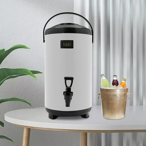 12 Liter Hot Drink Dispenser, Stainless Steel Insulated Hot and Cold Drink Dispenser - 3.17 Gallon with Thermometer - Faucet for Hot Tea and Coffee, Cold Milk, Water, Juice Black