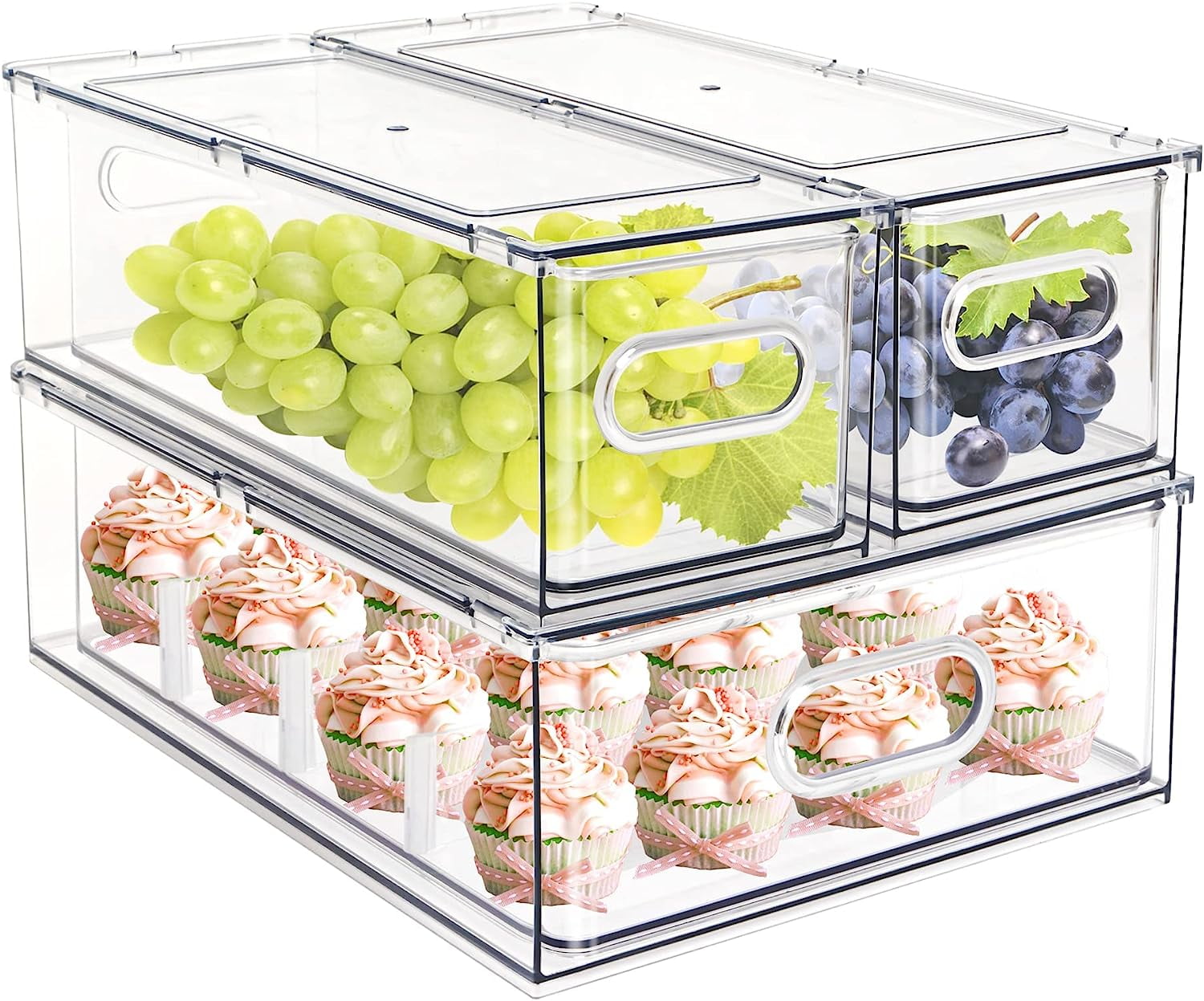 12 LitreFridge Drawer Organizer, Fridge Drawers Clear Stackable Pull