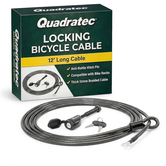 12' Locking Bike Cable with Threaded Hitch Pin Lock - Lock Set for Hitch Mount Bike Racks - Secures Bicycle Rack to Vehicle - Prevents Theft - Includes 2 Keys - Lock Your Bikes to Vehicle