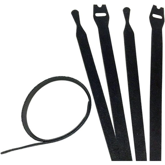 12" Long Hook & Loop Wrap Cable Ties - 25 Pieces - Color Black