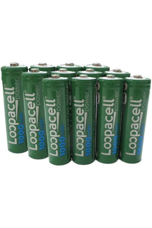 12 Loopacell AA Rechargeable NiCD Battery, 1.2V 1000mAh High Capacity AA Batteries for Solar Lights, Garden Lights