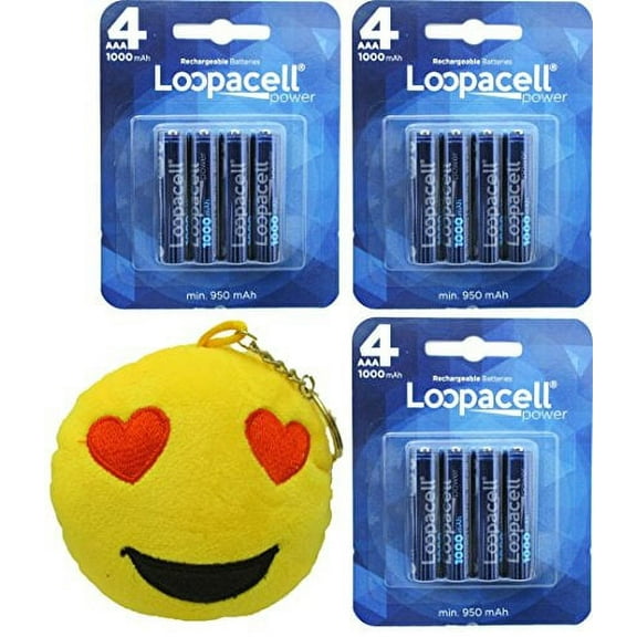 12 Loopacell AAA NiMH 1000mAh Rechargeable Batteries For Toys With Emoji