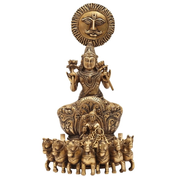 Lord Surya On Seven Horses Chariot Brass Statue - Handmade