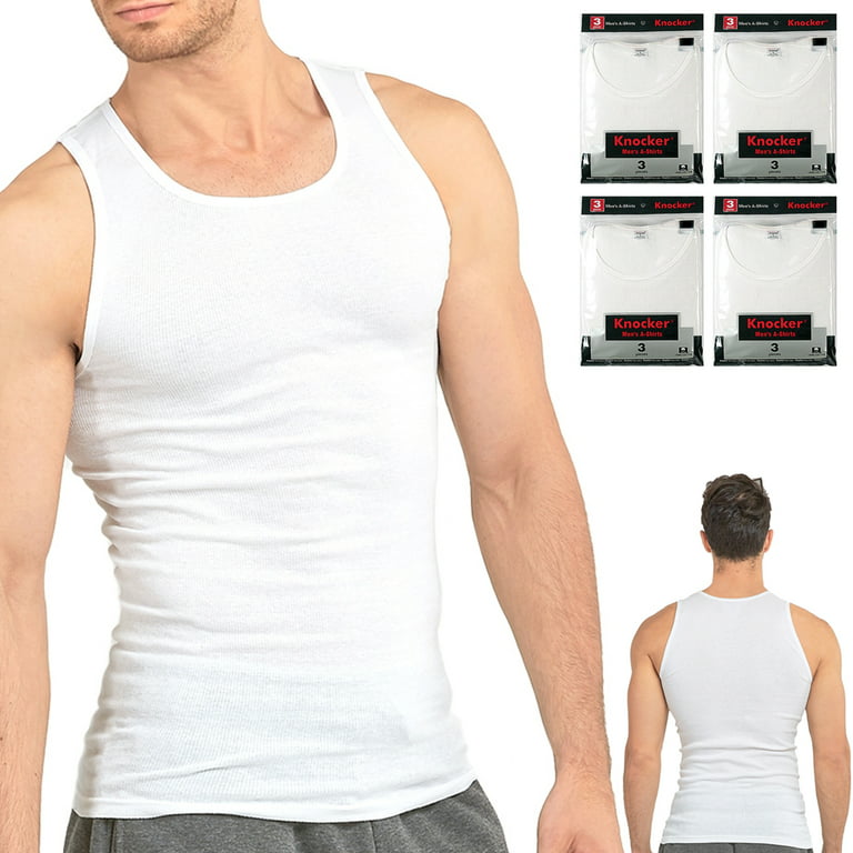 12 Lot Men Slim Muscle Tank Top T-Shirt Ribbed Sleeveless Cotton A-Shirt  White M