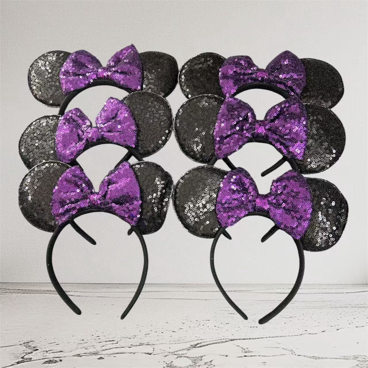 12 Lot Minnie Black Ears with Purple Polka Dot Bows Headband  display picture 2