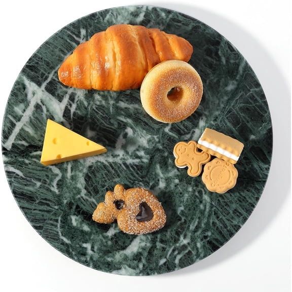 12" Marble Lazy Susan Turntable - 100% Natural Stone Round Serving Tray with Silent Spinning,Revolving Cake Stand & Cheese Board for Kitchen Countertop, Cupcake Table Display, Food, Seasoning (Green)