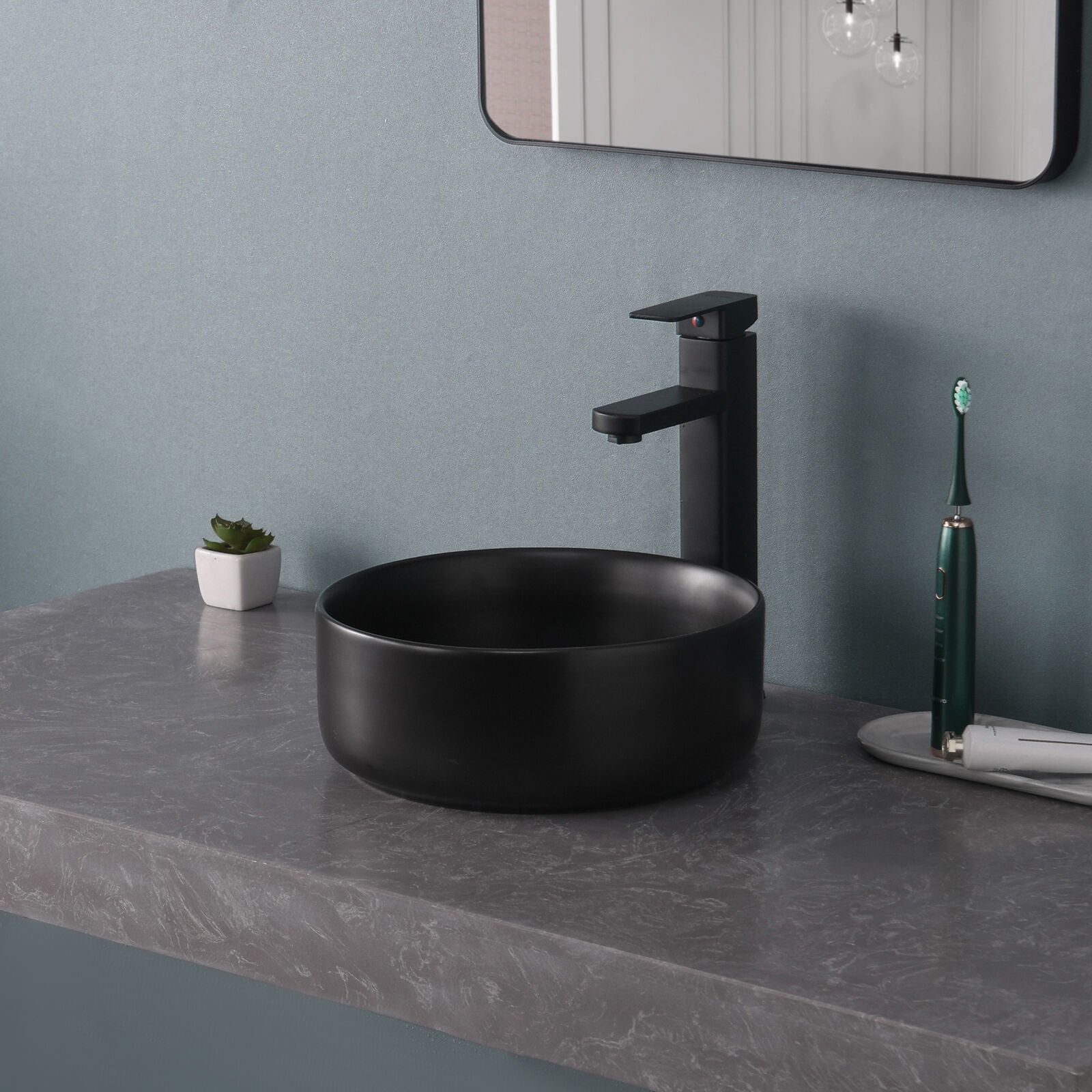 12" Matte Black Basin with Pop Up Drain Round Counter Top Vessel Bathroom Sinks