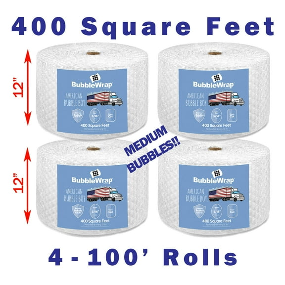 12" Medium (5/16) American Bubble Boy Bubble Wrap - 400 Square feet
