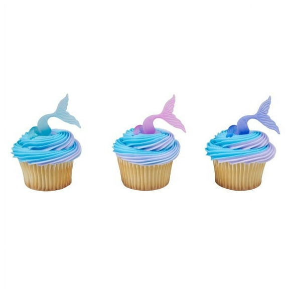 12 Mermaid Tail Wrap Cupcake Cake Ring Birthday Party Favor Toppers