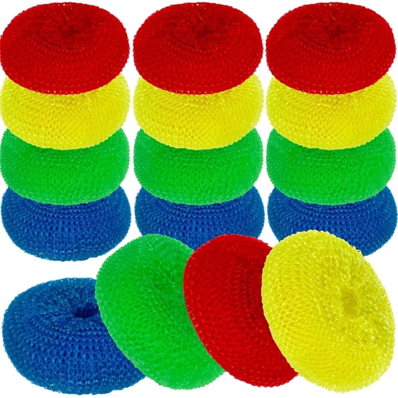 12 Mesh Scourers, Premium Non-Scratch Plastic Scourers, Stain Removing Cleaning Scrubber, for Kitchen Garage Bathroom (Pack of 12)