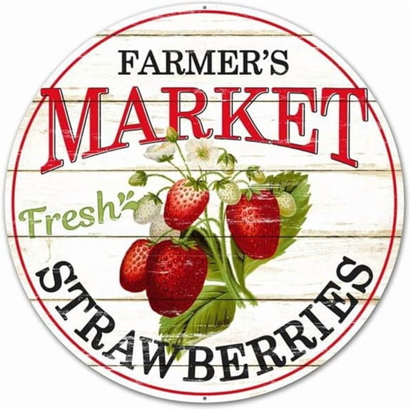 12" Metal Farmer's Market Sign: Strawberries Metal Wreath Accent Sign