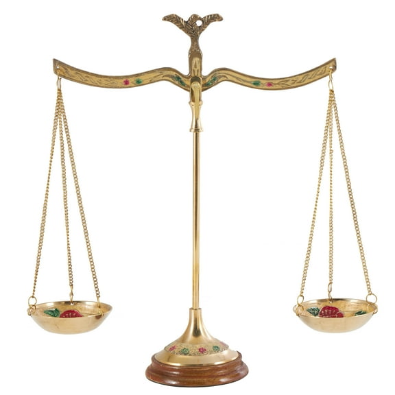 12" Metal Floral Small Vintage Style Decorative Scales with Red and Green Floral Accents, by DecMode