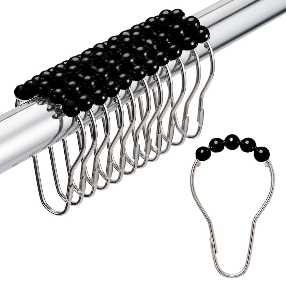 12 Metal Shower Curtain Hooks Set Easy Glide Rings Heavy Duty Bathroom Decor Rod