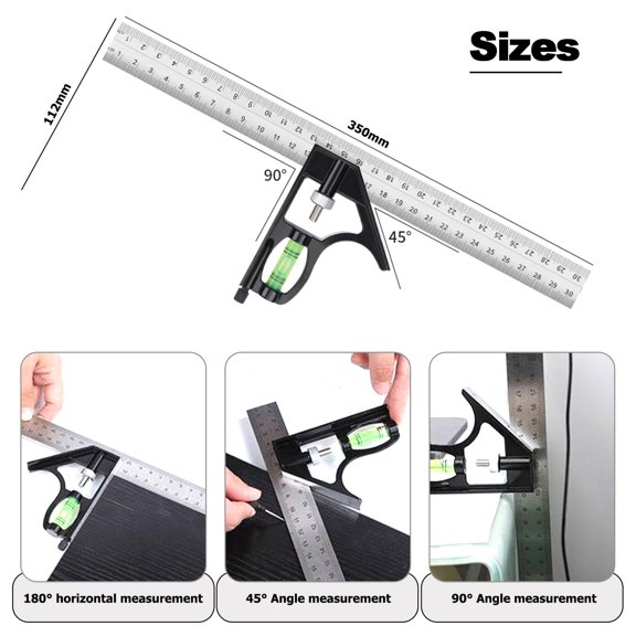 12" Metric Combination Square Ruler with Level and T-Scribe for Woodworking and Carpentry