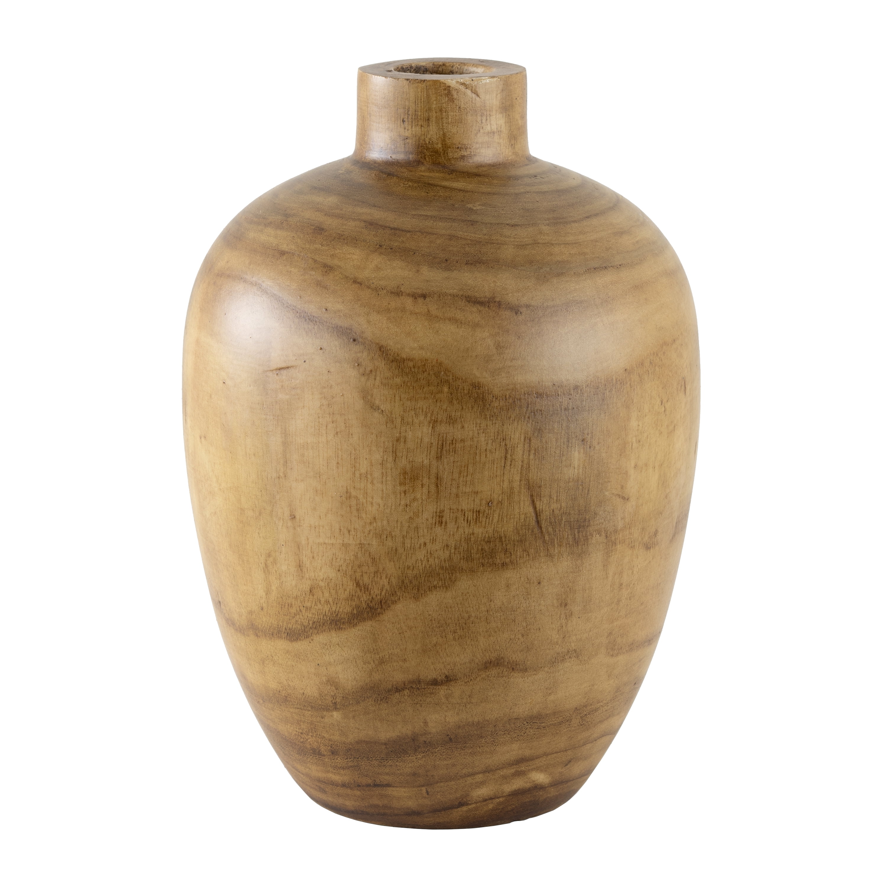 12" Mid-Tone Brown Wood Finish Decorative Indoor Tabletop Vase