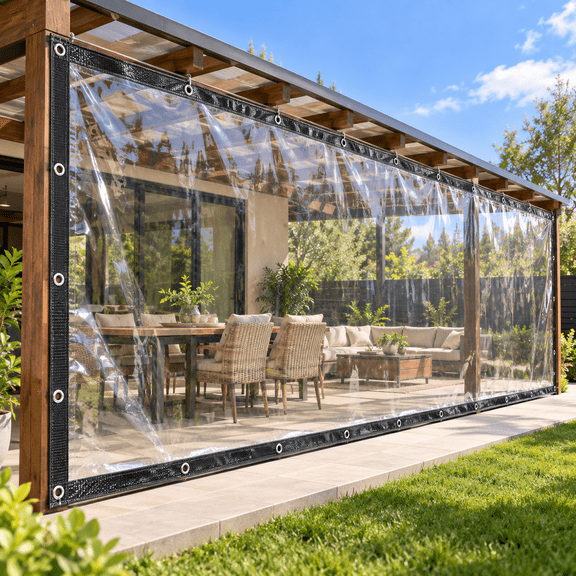 12 Mil Clear Heavy Duty Waterproof Tarp with Grommets, Reinforced Heat-Sealed Black Edges, Transparent PVC Patio and Greenhouse Cover with 2 Ropes and 50 Cable Ties, Multiple Sizes