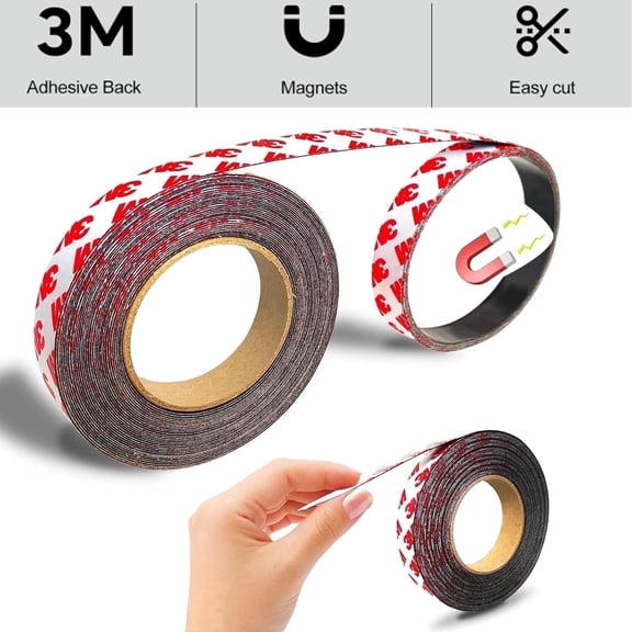 OFEFE 12 Mil Ultra Thin Sticky Magnets Strips for Bookmarks,Adhesive Backing Strips for Photo Paper,Pictures Display on Fridge,Roll Packed,0.6"X16.4 ft