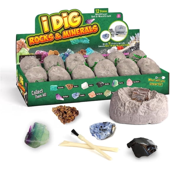 Piano Potato Gemstone Dig Kit for Kids Ages 6-12 12 Rocks & Minerals Dig Kit,Dig Up 12 Gems, Stones & Crystals + 12 Tools & Guides, Digging Toys, Rock Collection, Gift for Girls and Boys