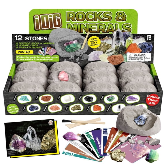 Piano Potato 12 Pack Rock & Mineral Dig Kit for Kids - STEM Geology Excavation Toy with Real Gemstones & Individual Tools, Educational Science Kit for Ages 6-12, Perfect Birthday Party Favors & Class