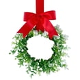 thumbnail image 1 of 12" Mini Boxwood Wreath Artificial Greenery Farmhouse Wreath with Burlap Ribbon for Front Door Kitchen Cabinet Porch Wall Window Decor, Red, Wreath, 1 of 5