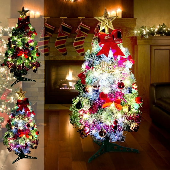 12" Mini Christmas Tree with Lights, Mini Christmas Tree Desktop DIY Christmas Decoration, With Multi-color Lights, Christmas Tree Hanging Decoration Ornament Different Styles 2 Set