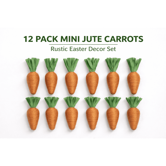 12 Mini Jute Carrots Easter Decor – Rustic Farmhouse Spring Decorations for Wreaths, Tiered Trays & Crafts