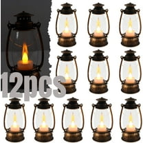 12 Mini Lantern Decorations with Flashing LED Candles, 6-inch Western Style Lanterns for Dining Table Centerpiece, Vintage Hanging Candle Holders for Western Halloween Camping Party Decoration