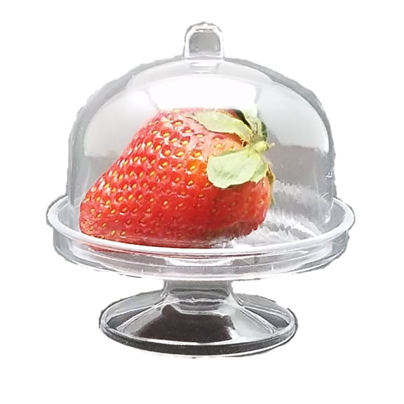 12 Miniature Plastic Clear Acrylic Cake Holder with Dome oval 3" wide x 3" tall