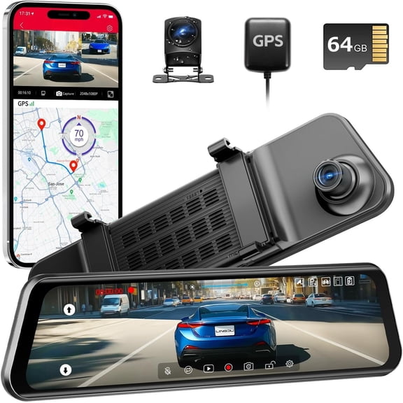 12" Mirror Dash Cam, 4K UHD Front and 2.5K Rear View Dash Camera for , with ADAS BSD LCA Mode, GPS, G-Sensor, Loop Recording, Parking , Voice Control, 5.8GHz WiFi