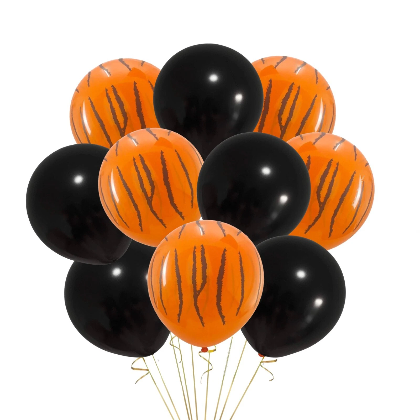 12 Mix Tiger & Plain Black Party Balloons Bengals Orange Striped Football Theme