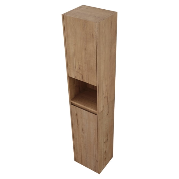 12" Modern Imitative Oak Bathroom Side Cabinet: Wall-Mounted, Soft-Close Doors, Plywood, 2 Doors, 1 Shelf, for Bathroom, Bedroom, Study Storage