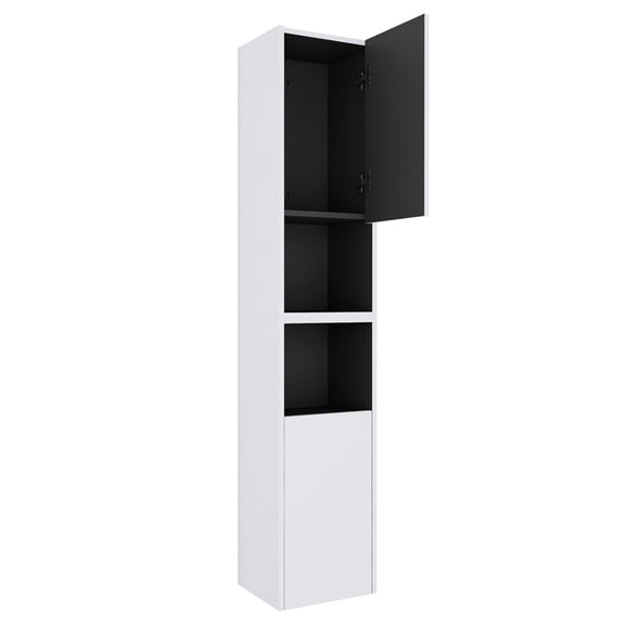 12" Modern White Plywood Bathroom Side Cabinet with 2 Soft-Close Doors, Wall-Mounted Floating Design for Space-Saving Storage & Elegant Home Decor