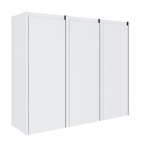 12" Modern White Plywood Bathroom Side Cabinet with 3 Soft-Close Doors, Wall-Mounted Floating Design for Organized Storage & Luxury Decor